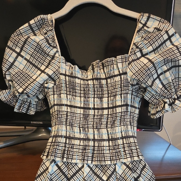 Topshop Black and White Plaid Dress With Smocking - Picture 3 of 3